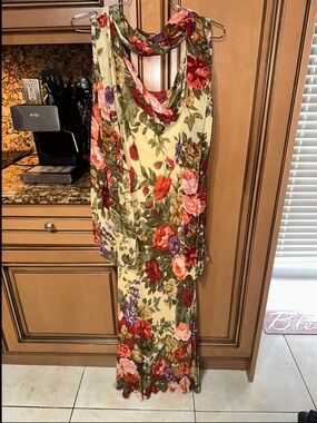 Eva Blue Floral Maxi Dress with Cowl Neck Size:8